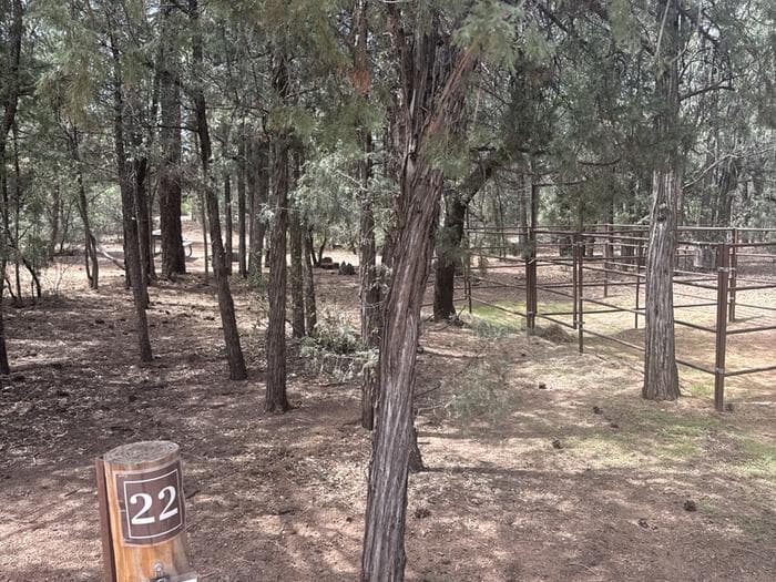Houston Mesa, Horse Camp site #22 featuring large horse corral and picnic area.