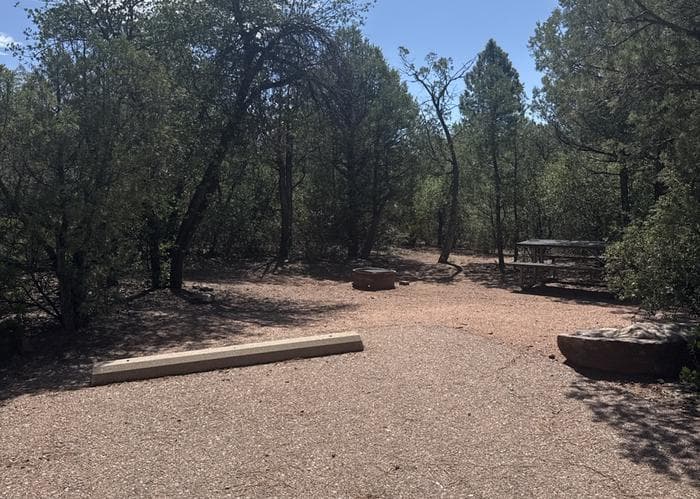 Houston Mesa, Mountain Lion Loop site #71 featuring large camping space with picnic table and fire pit.